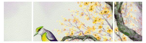 Obraz - Akwarelowy ptaszek na drzewie (170x50 cm)