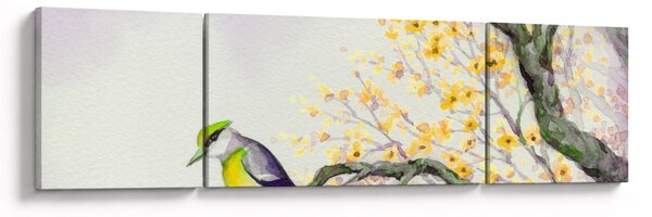 Obraz - Akwarelowy ptaszek na drzewie (170x50 cm)