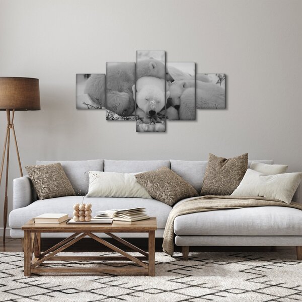 Obraz - Niedźwiadki polarne, czarno - biały (125x70 cm)