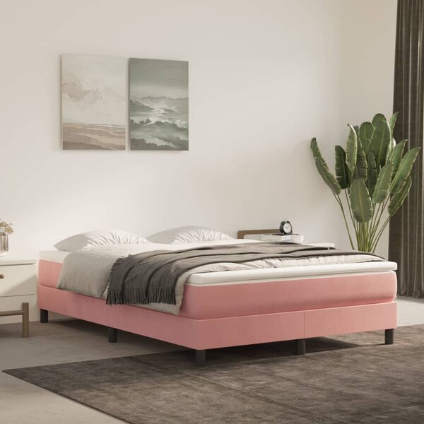 Rama łóżka, różowa, 140x190 cm, tapicerowana aksamitem