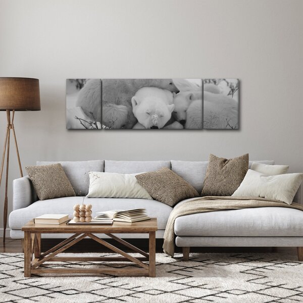 Obraz - Niedźwiadki polarne, czarno - biały (170x50 cm)