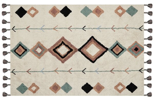 Dywan bawełniany z frędzlami wzór w romby 160 x 230 cm wielokolorowy Eskisehir Beliani