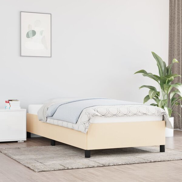Rama łóżka, kremowa, 90x200 cm, tapicerowana tkaniną