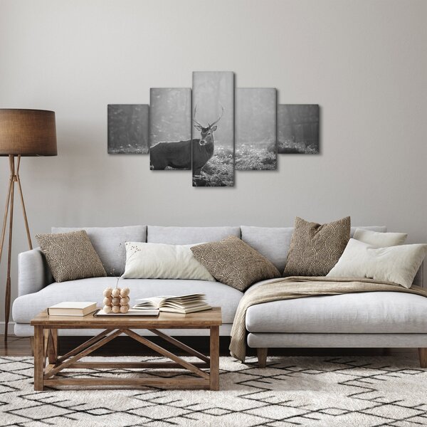 Obraz - Jeleń w lesie, czarno - biały (125x70 cm)