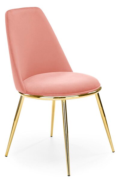 Różowe krzesło glamour welurowe na złotej podstawie - Gasso