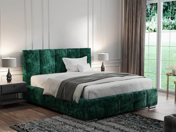 Łóżko tapicerowane zielone 140x200 Rekand z pojemnikiem oraz stelażem
