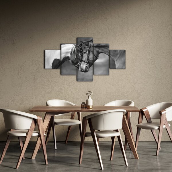 Obraz - Zakochane konie, czarno - biały (125x70 cm)