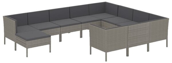 Zestaw Mebli Ogrodowych Komplet Wypoczynkowy Z Poduszkami 11-Częściowy Szary Rattan Na Taras Balkon Ogród