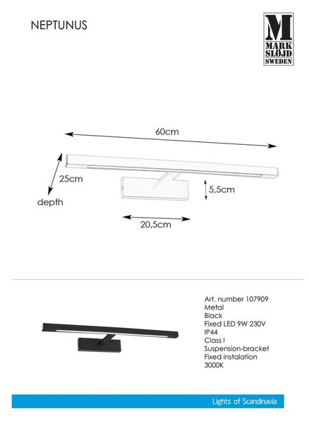 Czarny kinkiet LED (długość 60 cm) Neptunus – Markslöjd