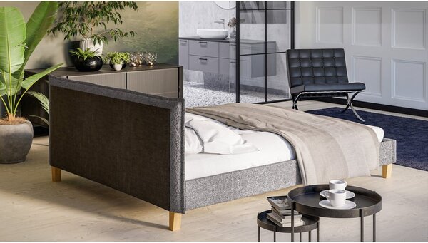 Szare tapicerowane łóżko dwuosobowe ze stelażem 160x200 cm Tina – Ropez