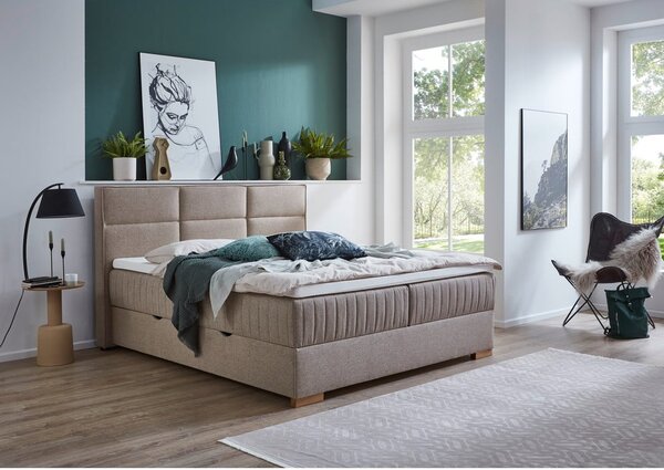Beżowe łóżko boxspring ze schowkiem 160x200 cm Tambo – Meise Möbel