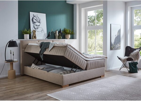 Beżowe łóżko boxspring ze schowkiem 160x200 cm Tambo – Meise Möbel
