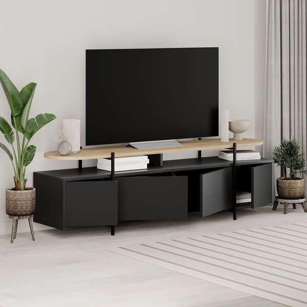 Czarna szafka pod TV w dekorze dębu 160x48 cm Hinoa – Marckeric