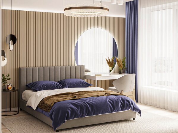Łóżko tapicerowane 140x200 Valentino szare z drewnianym stelażem