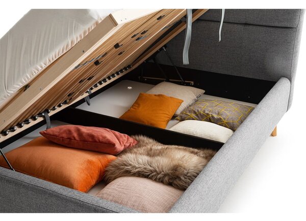 Szare tapicerowane łóżko dwuosobowe ze schowkiem ze stelażem 160x200 cm Lotte – Meise Möbel
