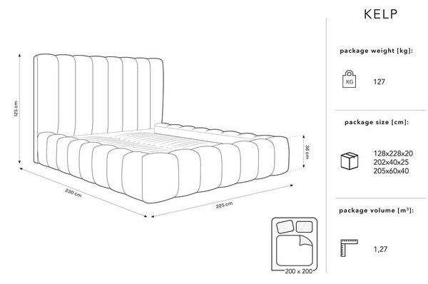 Beżowe tapicerowane łóżko dwuosobowe ze schowkiem i stelażem 200x200 cm Kelp – Micadoni Home
