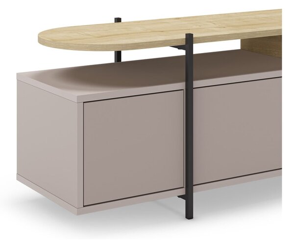 Szarobeżowa szafka pod TV w dekorze dębu 160x48 cm Hinoa – Marckeric