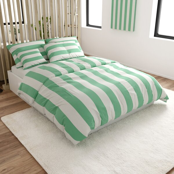 Pościel bawełniana STRIPES biało-zielona Rozmiar pościeli: 70 x 90 cm | 140 x 200 cm