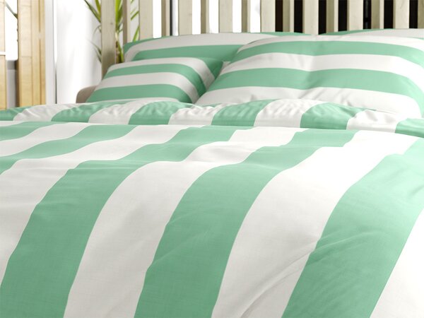 Pościel bawełniana STRIPES biało-zielona Rozmiar pościeli: 70 x 90 cm | 140 x 200 cm