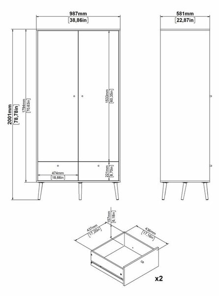 Antracytowa szafa 99x200 cm Bodo – Tvilum
