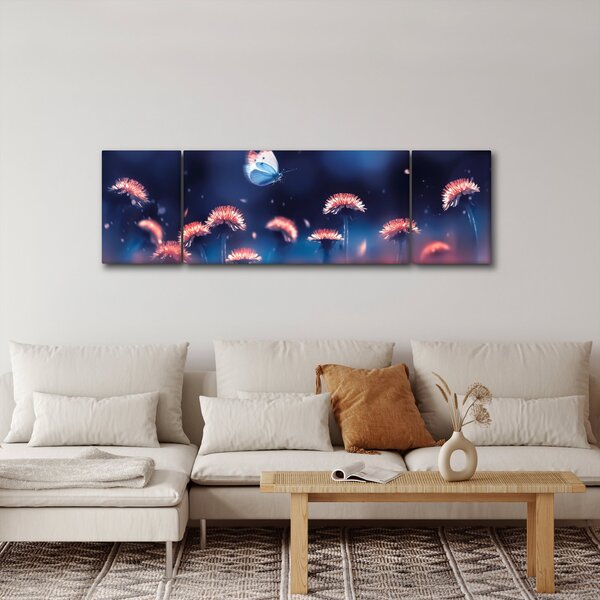 Obraz dmuchawca z niebieskim motylem (170x50 cm)