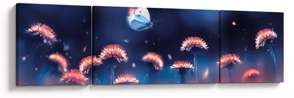Obraz dmuchawca z niebieskim motylem (170x50 cm)