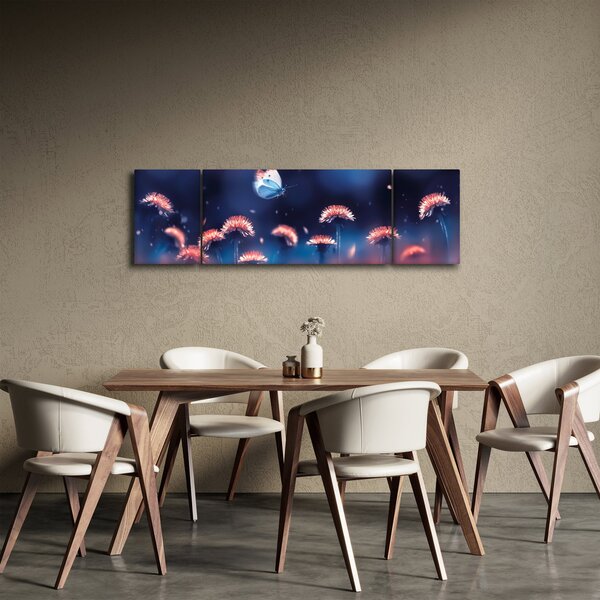 Obraz dmuchawca z niebieskim motylem (170x50 cm)
