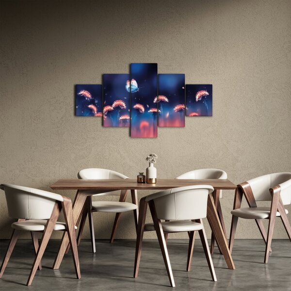 Obraz dmuchawca z niebieskim motylem (125x70 cm)