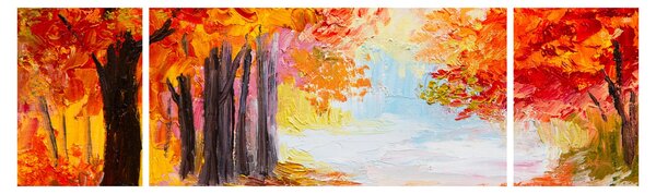 Obraz - Obraz olejny, kolorowa jesień (170x50 cm)