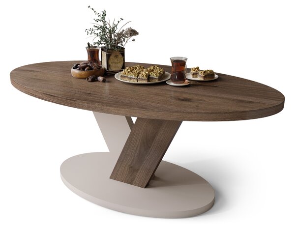 LOVA Orzech Elegant/Beż Taupe - OWALNA ŁAWA 110x60 cm NOWOCZESNY STOLIK KAWOWY