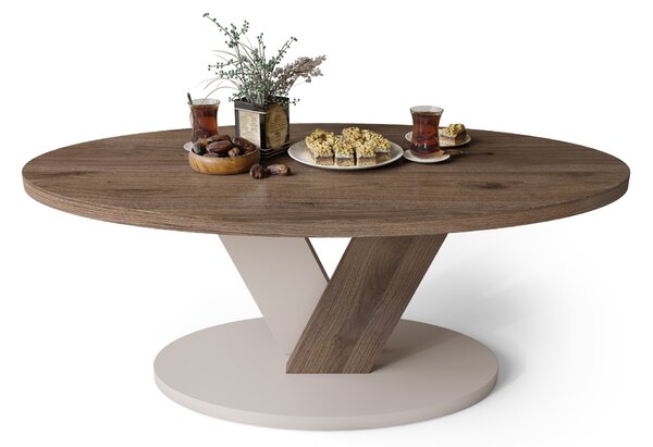 LOVA Orzech Elegant/Beż Taupe - OWALNA ŁAWA 110x60 cm NOWOCZESNY STOLIK KAWOWY