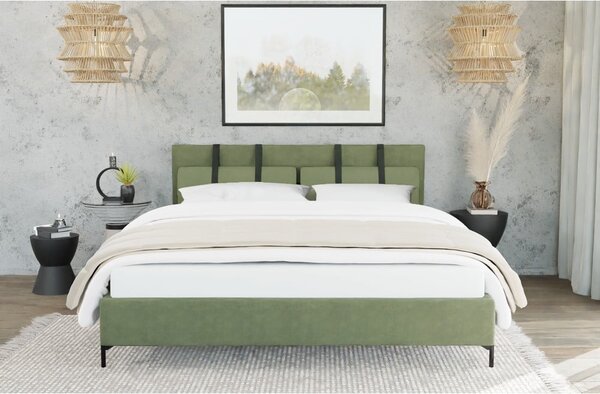 Zielone tapicerowane łóżko dwuosobowe ze stelażem 180x200 cm Tulsa – Ropez