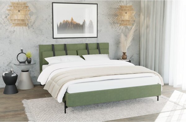 Zielone tapicerowane łóżko dwuosobowe ze stelażem 180x200 cm Tulsa – Ropez