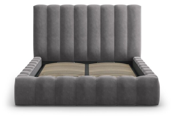 Szare tapicerowane łóżko dwuosobowe ze schowkiem i stelażem 160x200 cm Kelp – Micadoni Home
