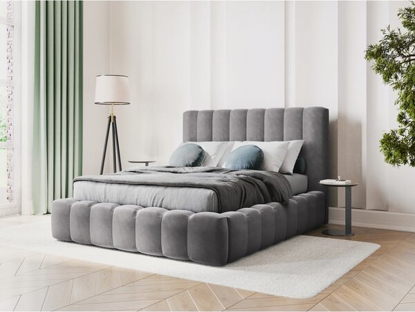 Szare tapicerowane łóżko dwuosobowe ze schowkiem i stelażem 160x200 cm Kelp – Micadoni Home