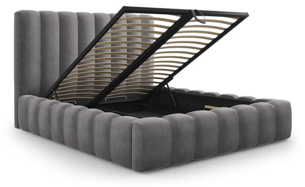 Szare tapicerowane łóżko dwuosobowe ze schowkiem i stelażem 160x200 cm Kelp – Micadoni Home