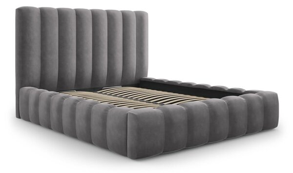 Szare tapicerowane łóżko dwuosobowe ze schowkiem i stelażem 160x200 cm Kelp – Micadoni Home