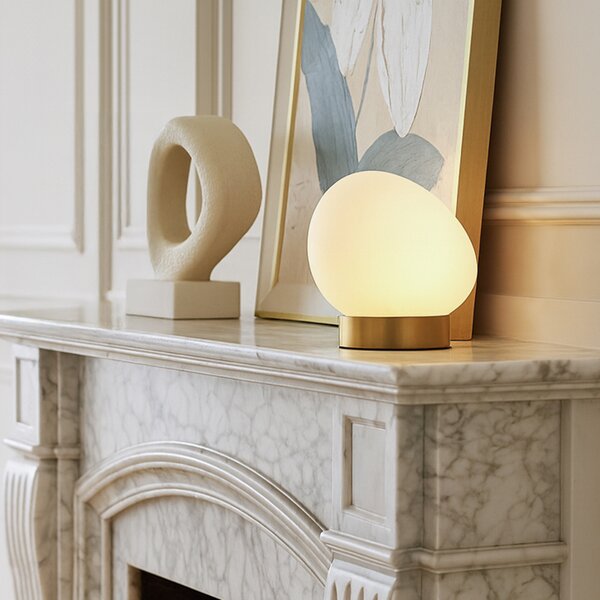 Designerska lampa stołowa mosiężna ze szkłem opalowym - Sally