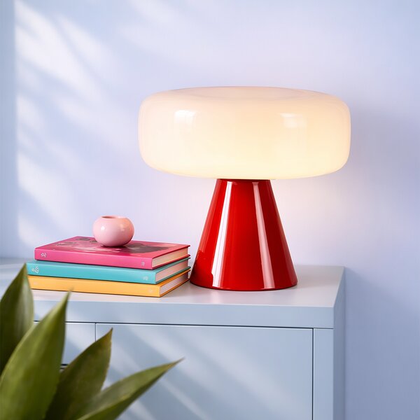 Lampa stołowa w stylu retro czerwona z białym elementem - Knob