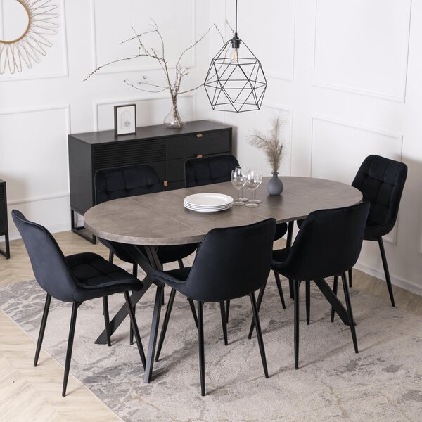 Stół Okrągły Rozkładany DORIAN 80-160 cm Beton/Czarny Nowoczesny Loft
