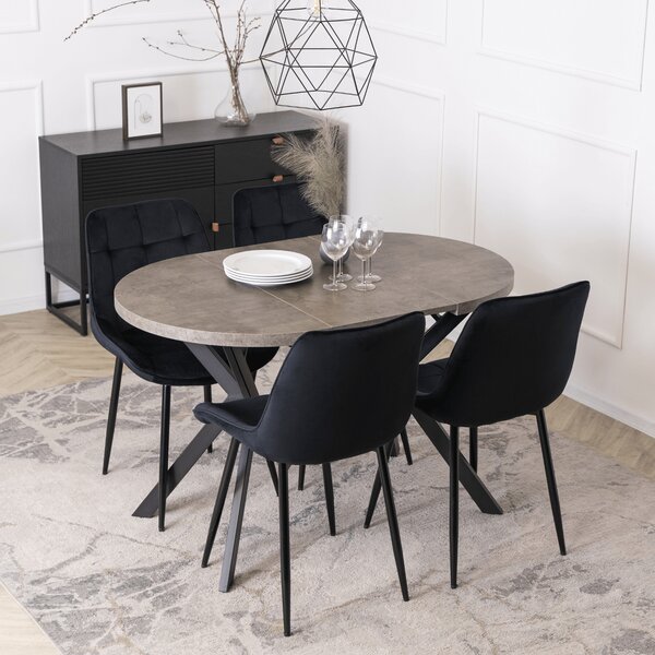 Stół Okrągły Rozkładany DORIAN 80-160 cm Beton/Czarny Nowoczesny Loft