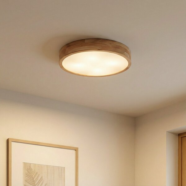 Lampa Sufitowa Lindby, Tanju, ściemnialny, drewniany, salon, drewno, dworkowy | rustykalny