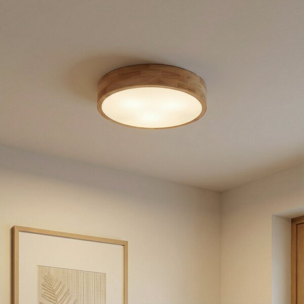 Lampa Sufitowa Lindby, Tanju, ściemnialny, drewniany, salon, drewno, dworkowy | rustykalny