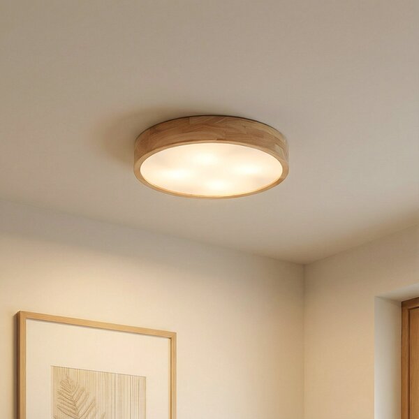 Lampa Sufitowa Lindby, Tanju, ściemnialny, drewniany, salon, drewno, dworkowy | rustykalny