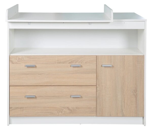 Biała/naturalna niska komoda dziecięca w dekorze dębu z przewijakiem 117x98 cm Gabriella – Roba