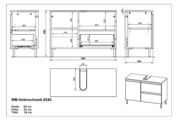 Ciemnoszara szafka pod umywalkę w dekorze dębu 80x56 cm Salinas – Germania