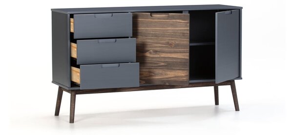 Antracytowa/ciemnobrązowa niska komoda z litego drewna sosnowego 140x80 cm Nussa – Marckeric