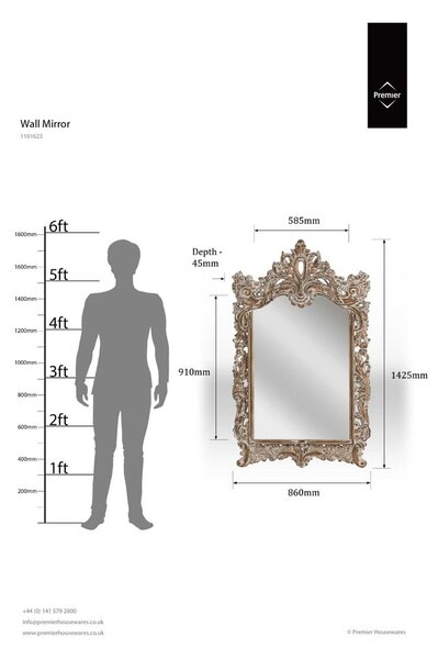 Lustro ścienne 86x144 cm Baroque – Premier Housewares