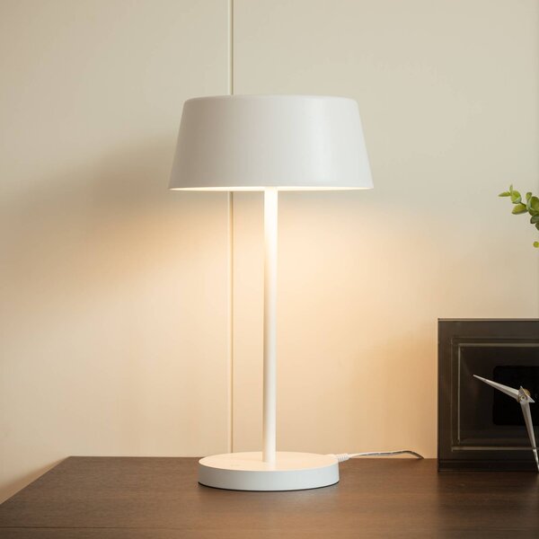 Lampa stołowa LED Milica Lindby, możliwość ściemniania, biały / opal, salon / jadalnia, metal, skandynawski