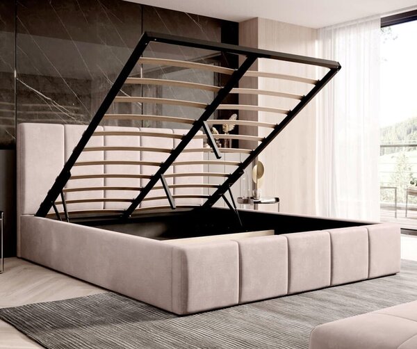 MebleMWM Łóżko tapicerowane z pojemnikiem SFG0114P | 160x200 | Welur | Beżowy